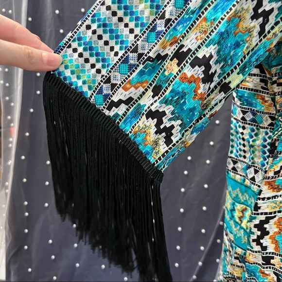 Love Tease Fringe Boho Retro Kimono Cardigan size large - Picture 4 of 10